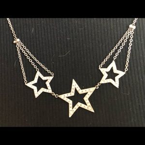 14kt white gold and diamond 3 star necklace